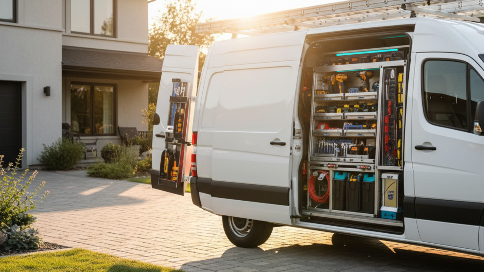 Service van at a residential job site